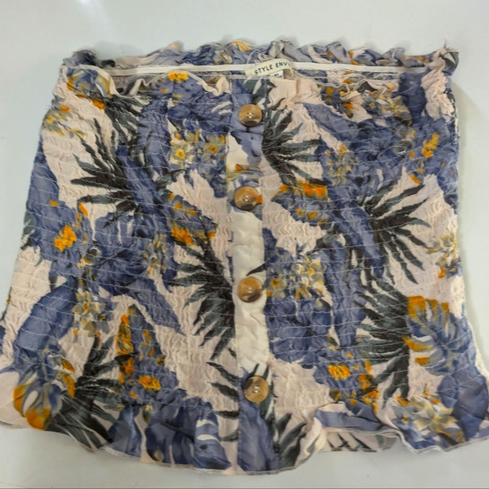 Style Envy Ruffled Floral Strapless Blouse